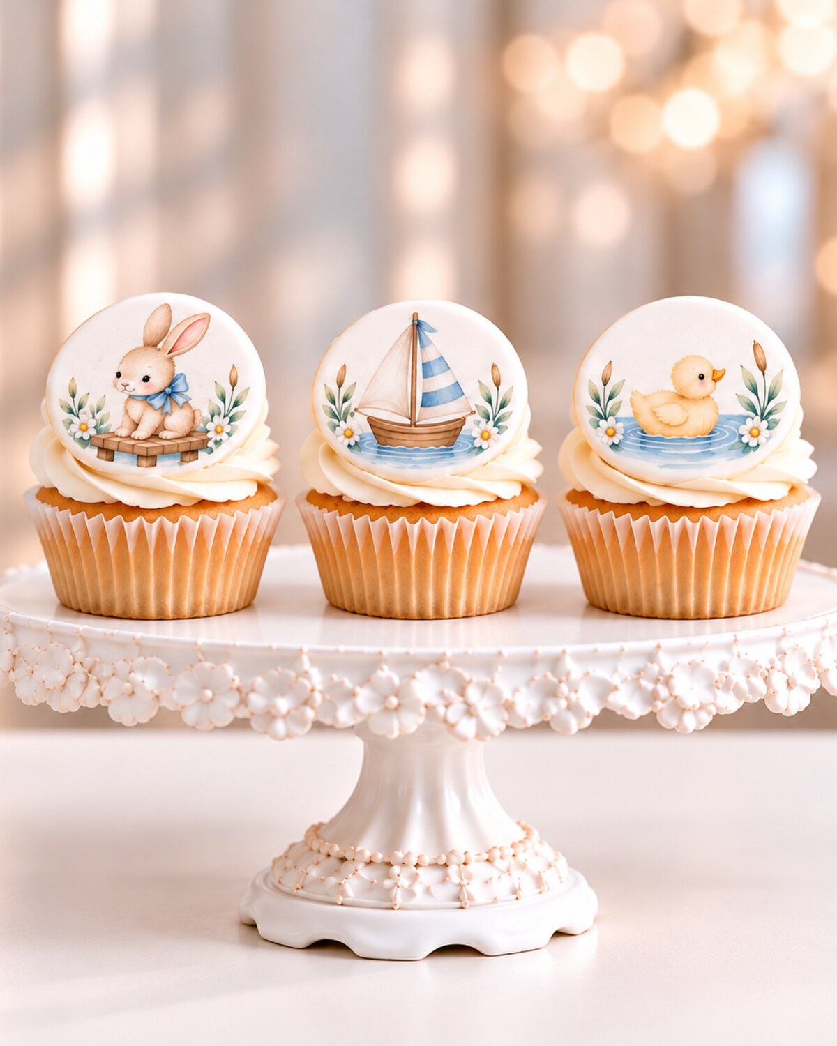 Bunny & Duckling — edible fondant design on cupcakes