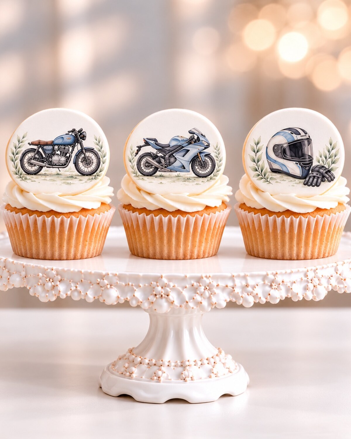 Motorcycle — edible fondant design on cupcakes