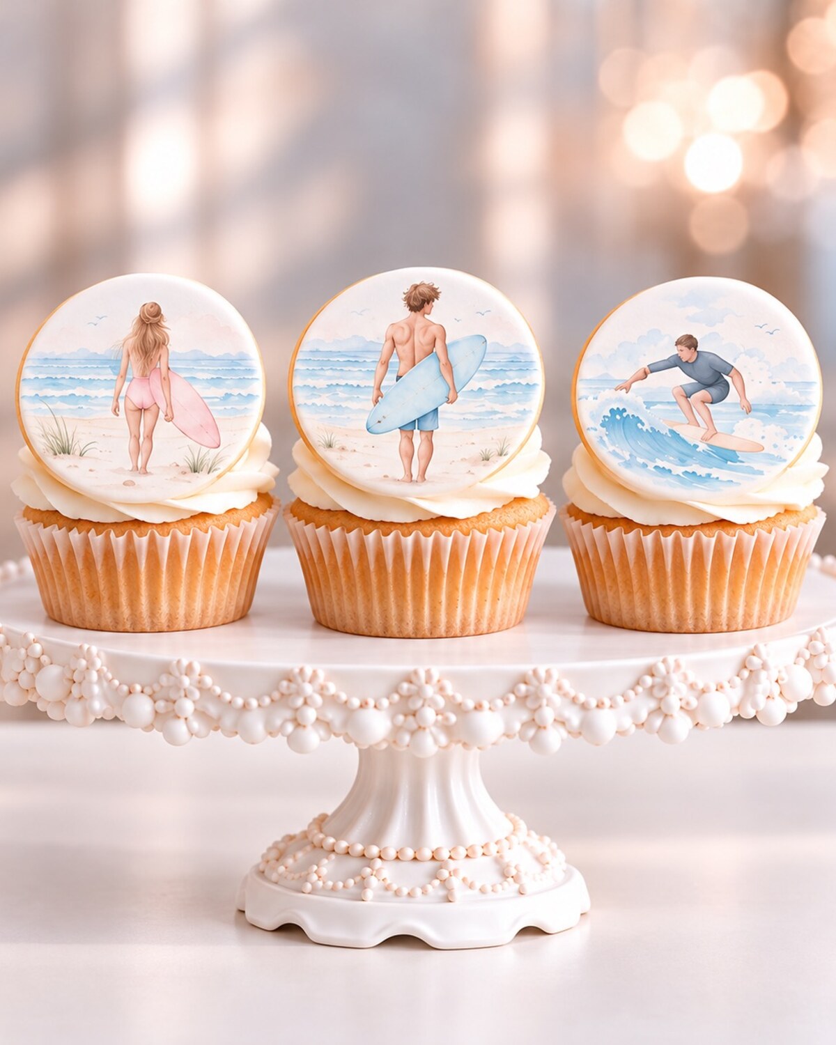 Surf — edible fondant design on cupcakes